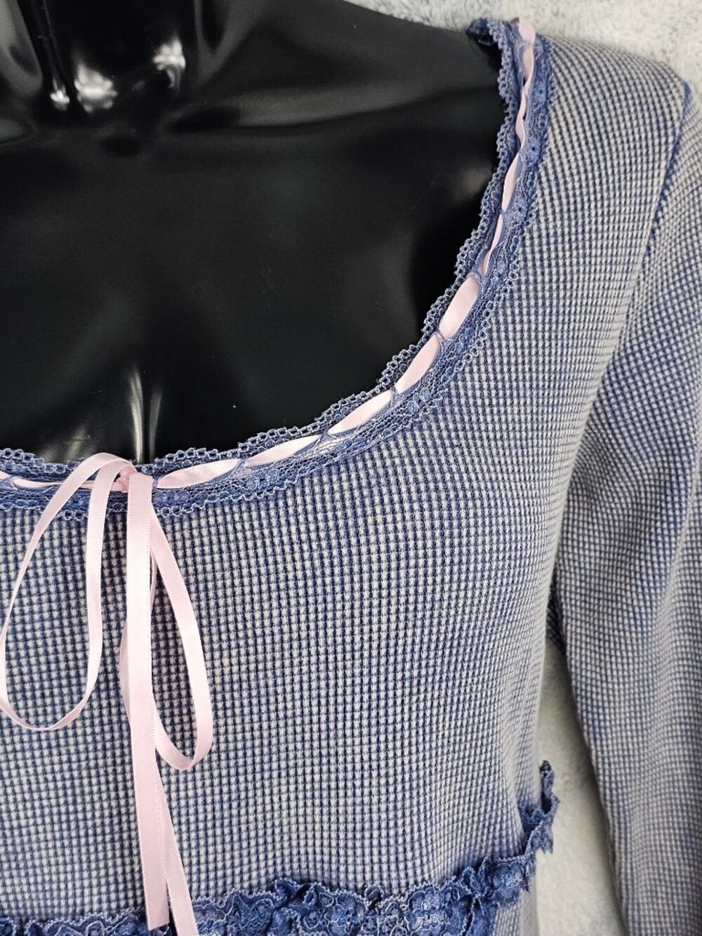Dolls Kill Current Mood 1X Blue Thermal Girly 90's Y2K Mini Dress Pink Ribbon - Picture 2 of 6